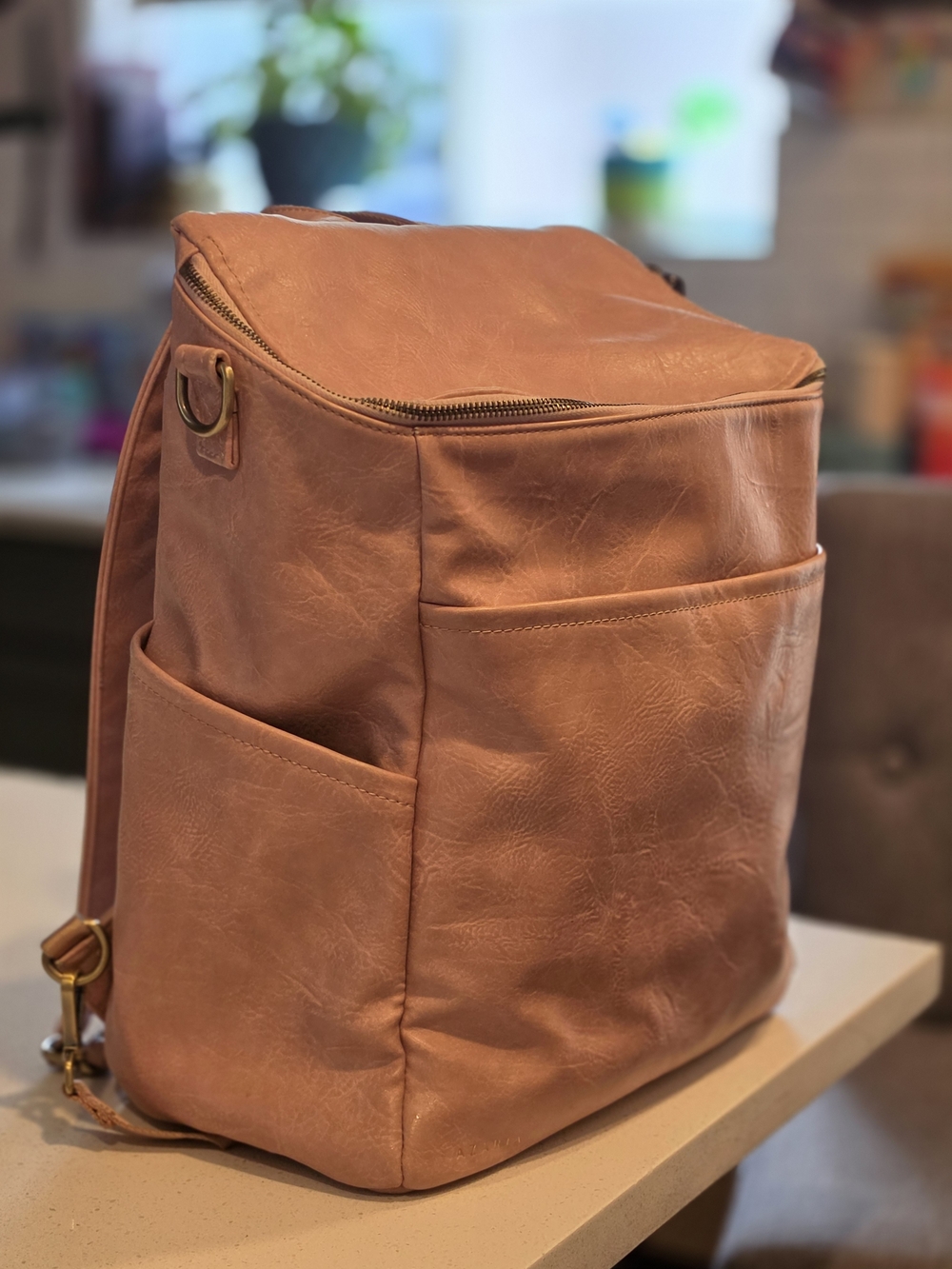 Blush Pink Vegan Leather Diaper Bag Backpack | Large Multi-Pocket Travel Bag